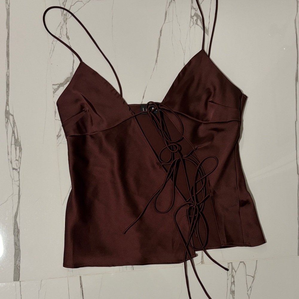 Lioness Mariah Wine Dark Brown Satin Camisole